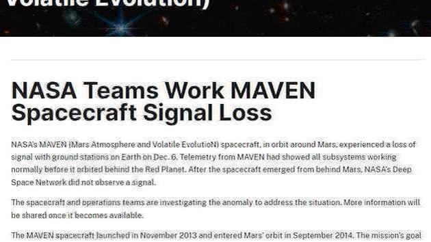 NASA hat Kontakt zu MAVEN verloren