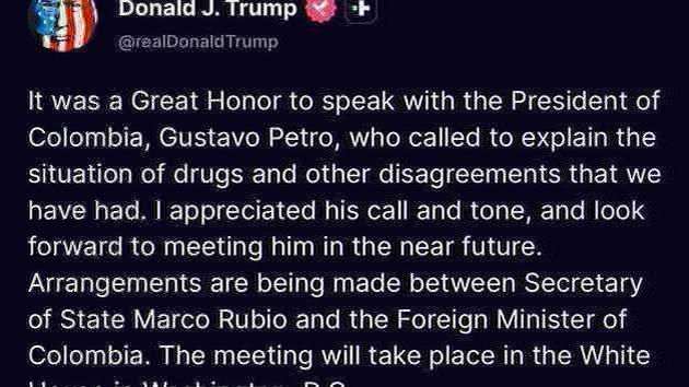 Trump reported call with Gustavo Petro