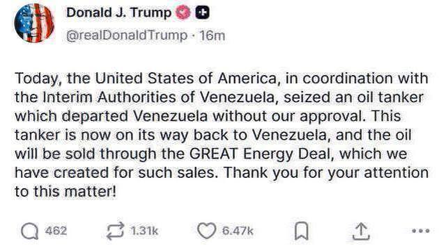 Trump: przechwycił wenezuelski tankowiec