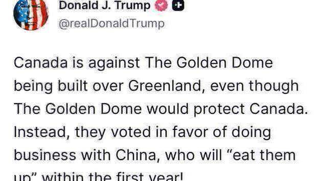 Trump: Canada ha rinunciato alla Cupola d'Oro