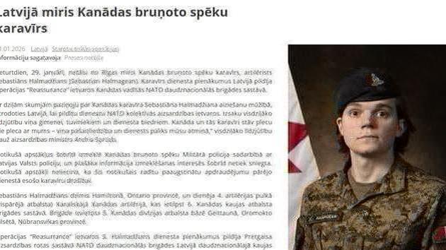 Kanados karys žuvo Latvijoje