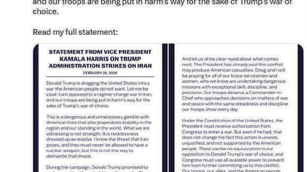 Kamala Harris: Gegen Krieg mit dem Iran
