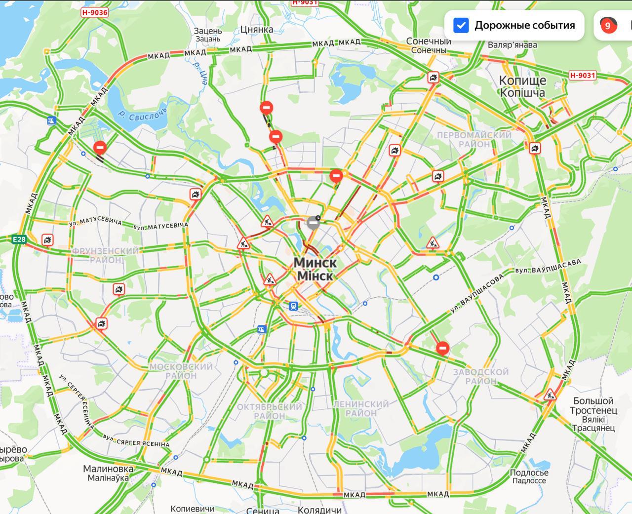 Atasco en Minsk de 9 puntos