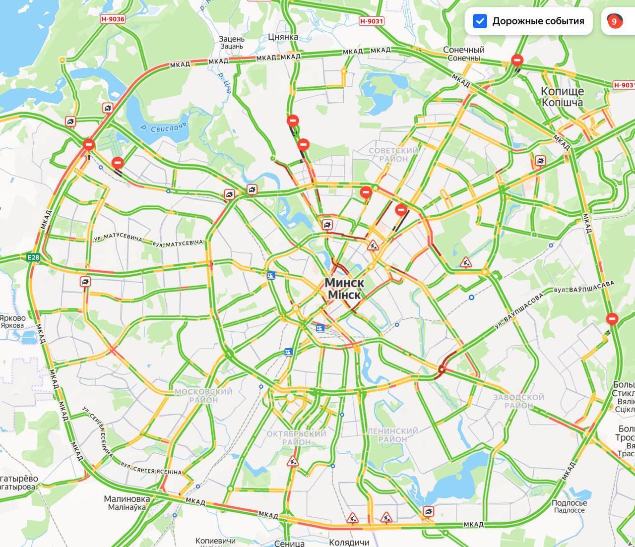 Friday traffic jams in Minsk reach 9 points