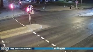 Motorcycle and car collide on Rokossovskogo Avenue in Minsk at night