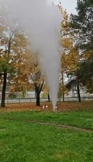 A geyser erupts on Tsentralnaya Street
