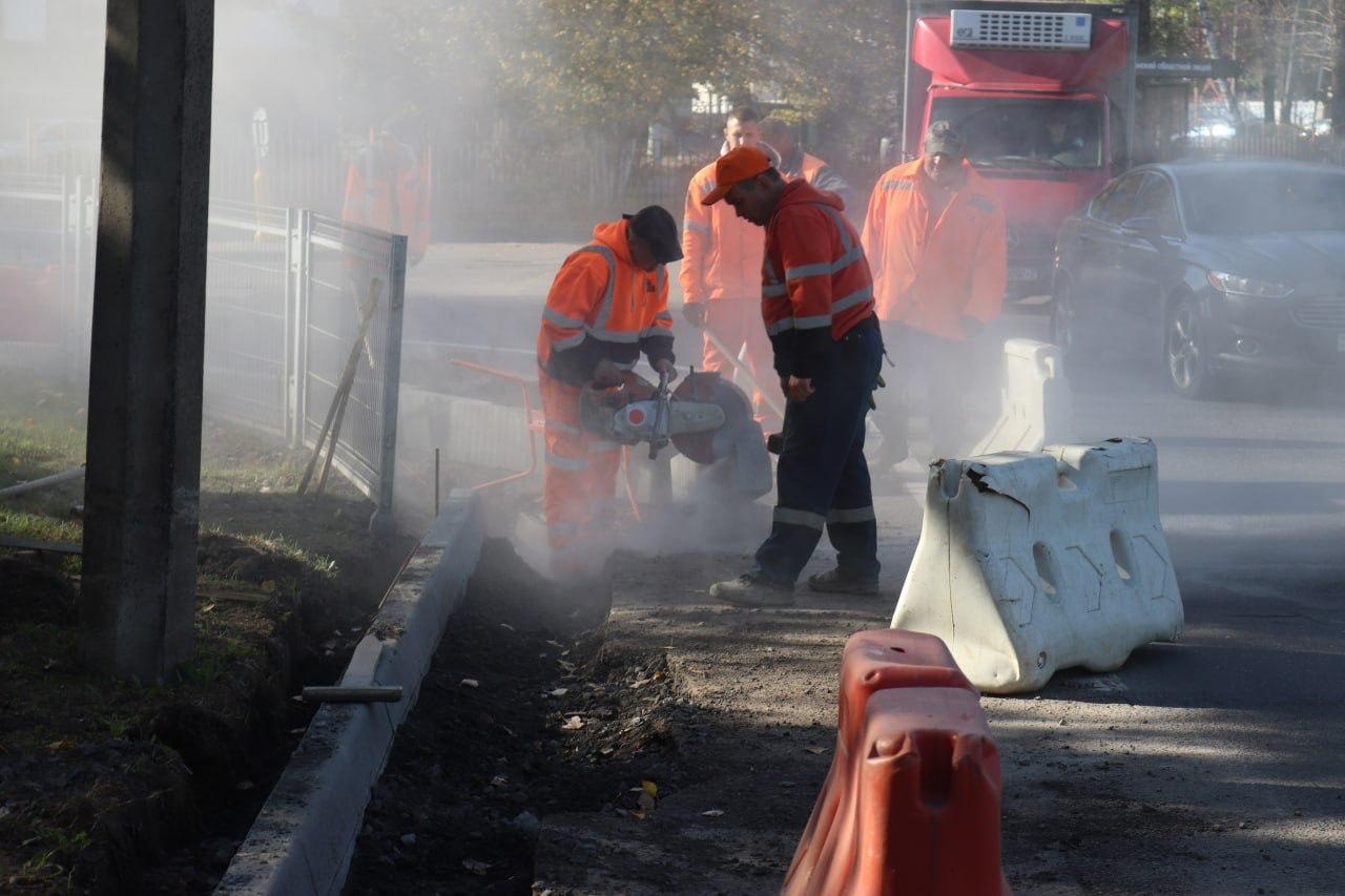 Road surface being repaired on Serova Street in Minsk
