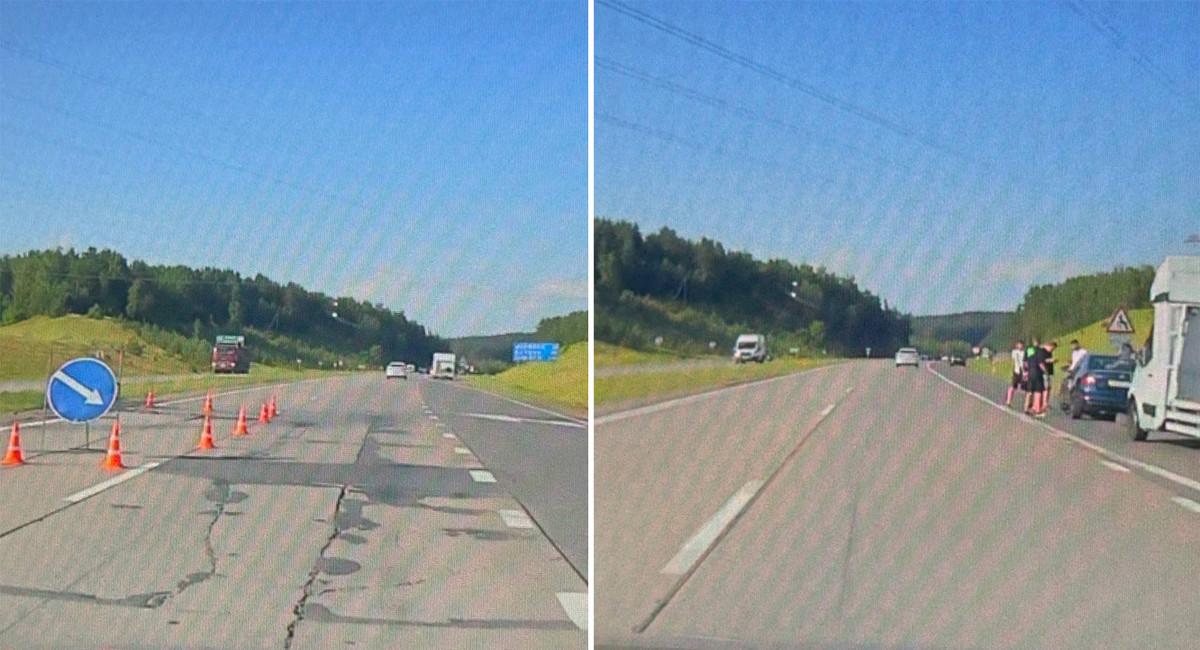 Heat damages M3 highway near Raubichi, cracks and uneven surfaces appear