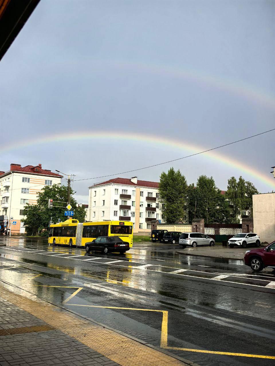 A bright double rainbow appeared over Minsk