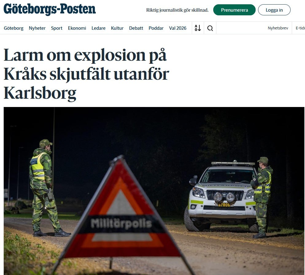 Explosion at military training ground in Sweden during exercises