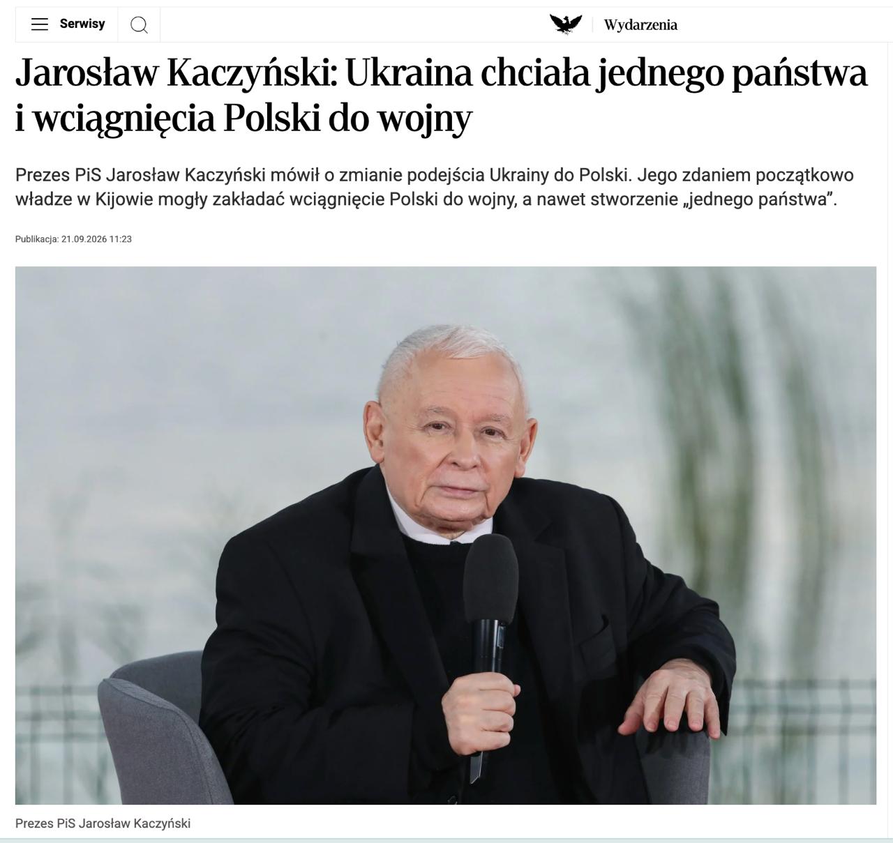 Polish PiS leader: Zelensky wanted to create a joint state with Poland to draw it into war