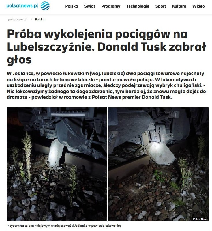 Two trains nearly derailed in Poland after concrete slabs placed on tracks