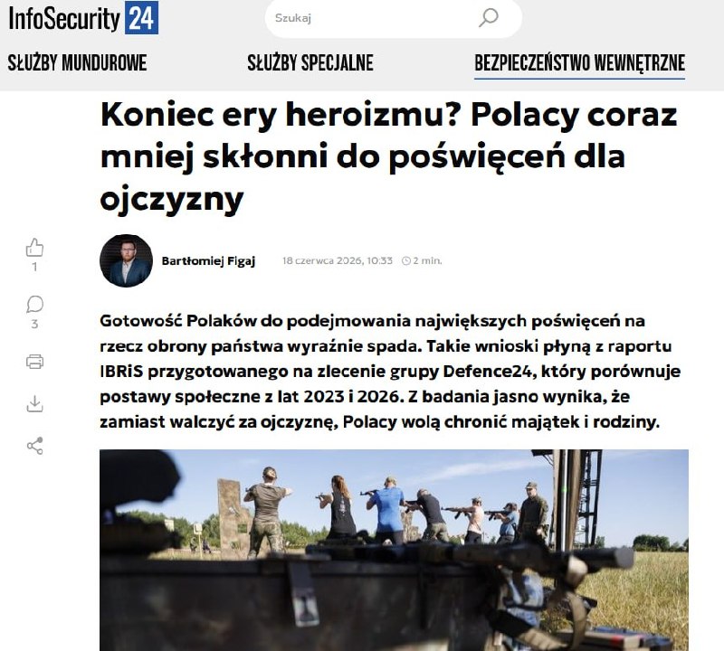Poles' willingness to sacrifice for country drops to 15%, survey shows