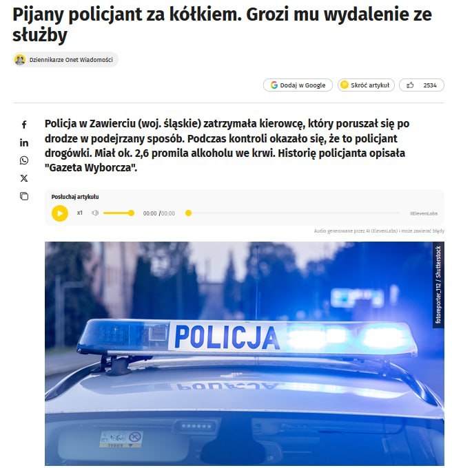 2.6‰ BAC for Polish police officer caught driving drunk