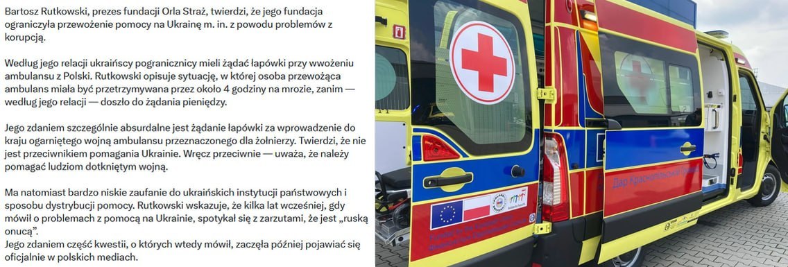 "This is the bottom": Ukrainian border guards demanded bribe from Polish volunteers for ambulance delivery