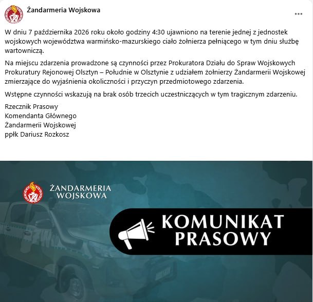 Polish soldier found dead during duty in Braniewo