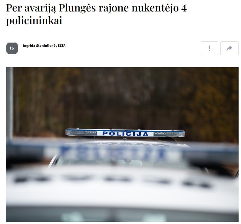 Civilian blamed again after crash with Lithuanian police near Plunge