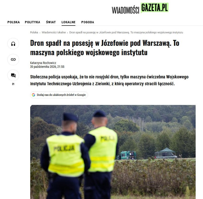 Polish military drone crashes into backyard near Warsaw