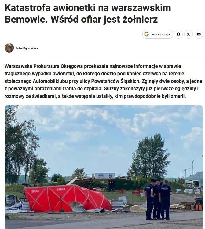Polish soldier found dead after plane crash near Warsaw