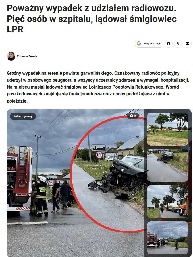 Five injured in Poland in crash involving police vehicle, including a soldier