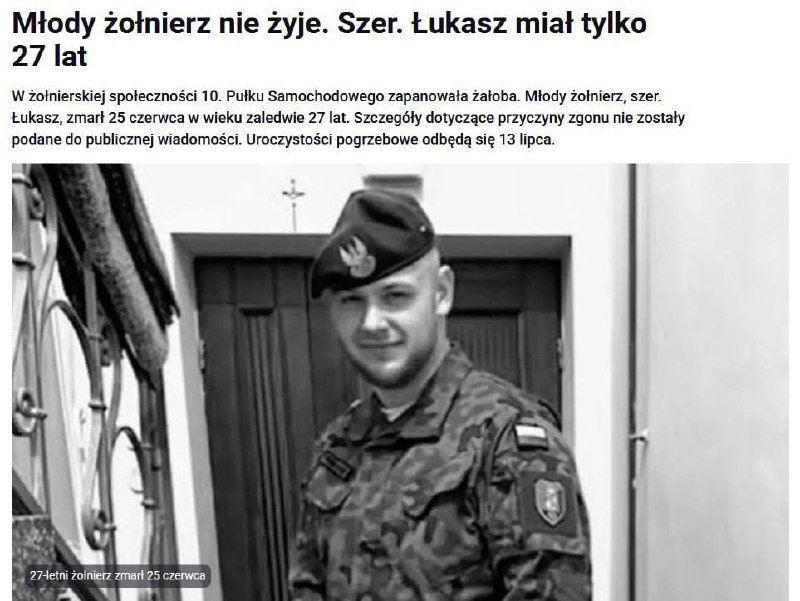 Morto un soldato polacco di 27 anni