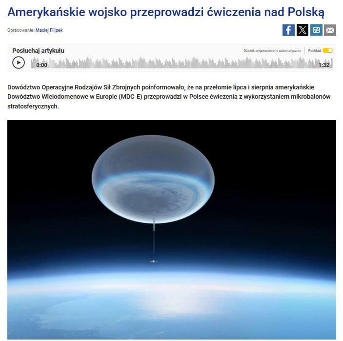 EE.UU. realizará ejercicios en Polonia con microglobos estratosféricos
