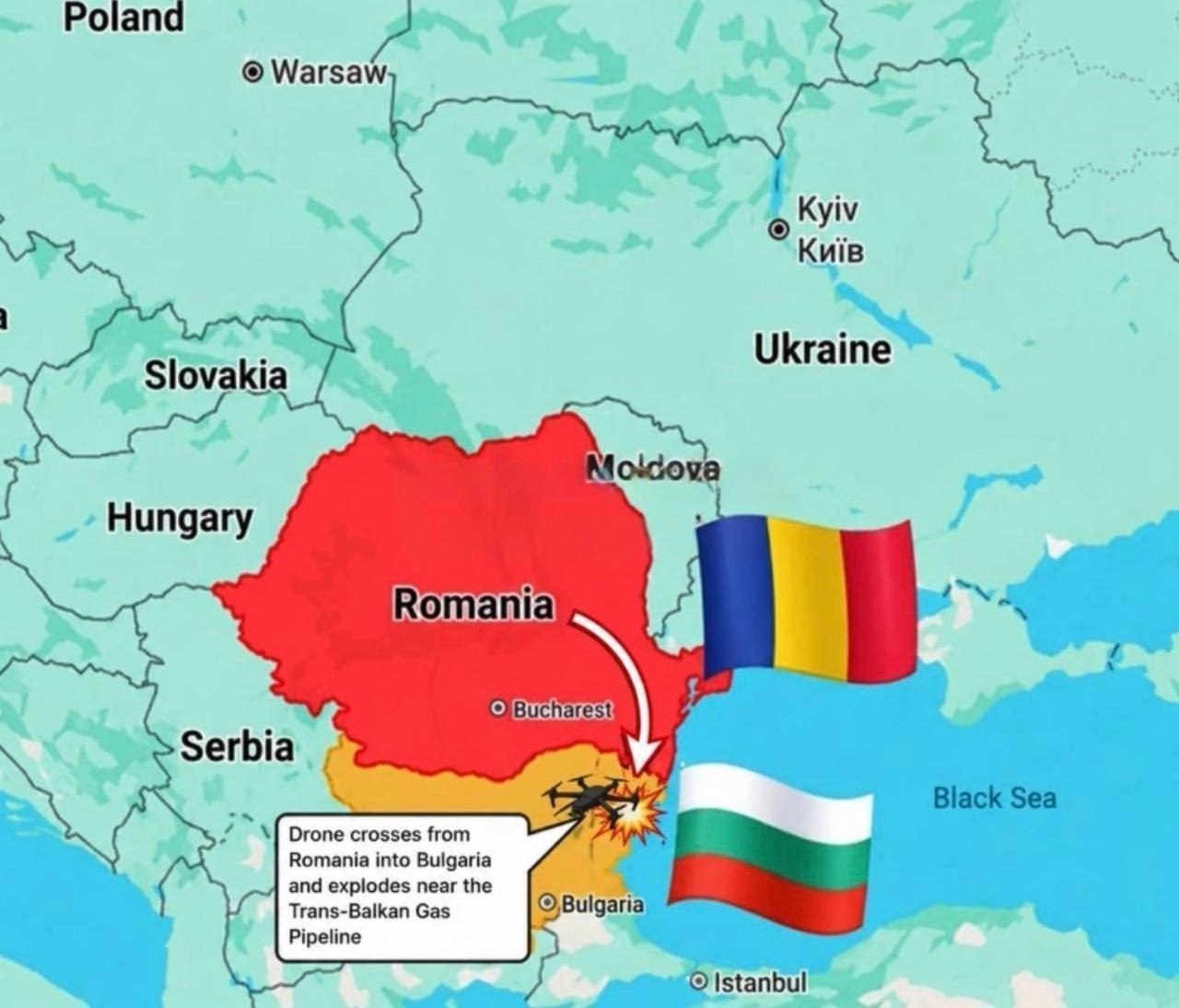 Ukrainas drons uzsprāga pie gāzesvada Bulgārijā