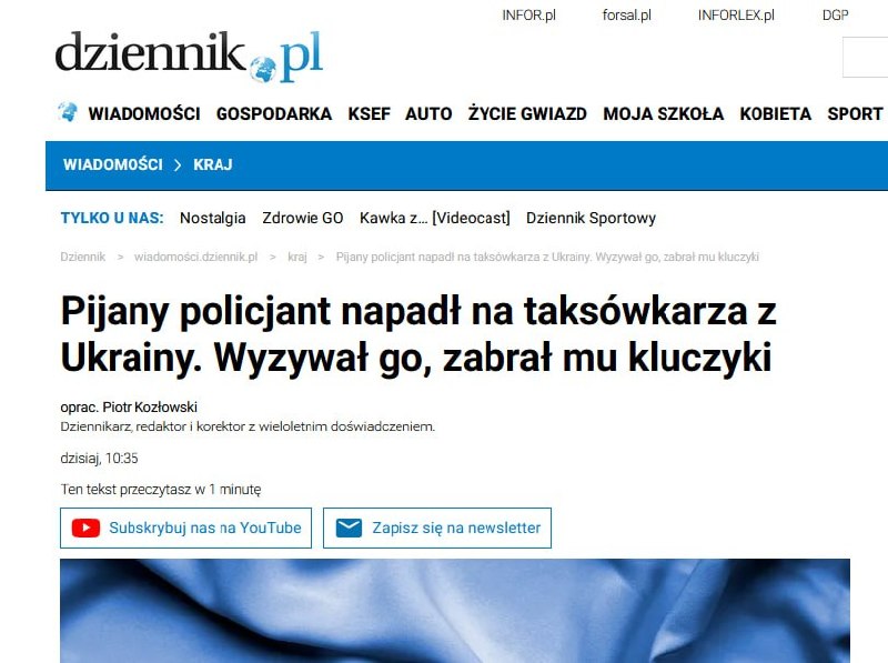 Poliziotto polacco ubriaco aggredisce tassista ucraino