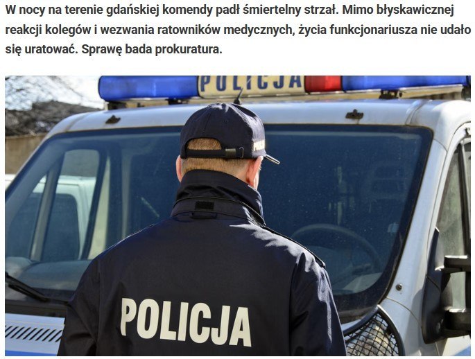 Police officer in Gdansk shoots himself with service weapon in police station