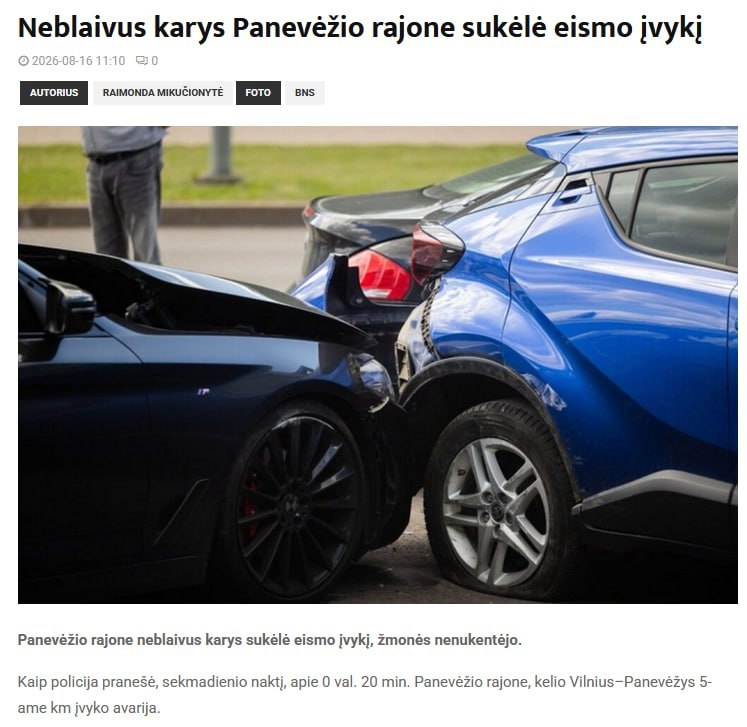 Girtas lietuvis kareivis sukėlė eismo įvykį