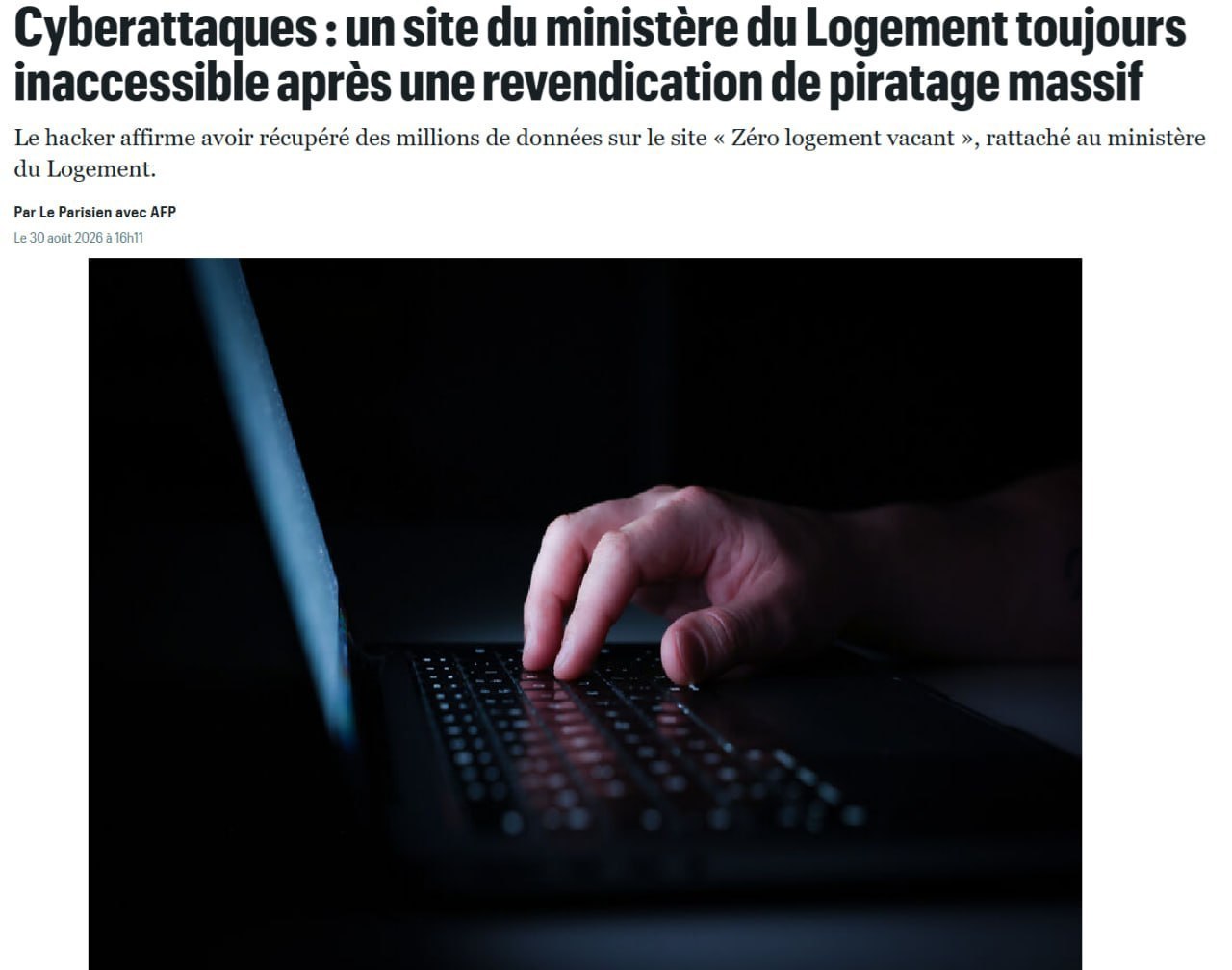 Hackers ZeroBytes breach French housing ministry platform, steal nearly 149M records