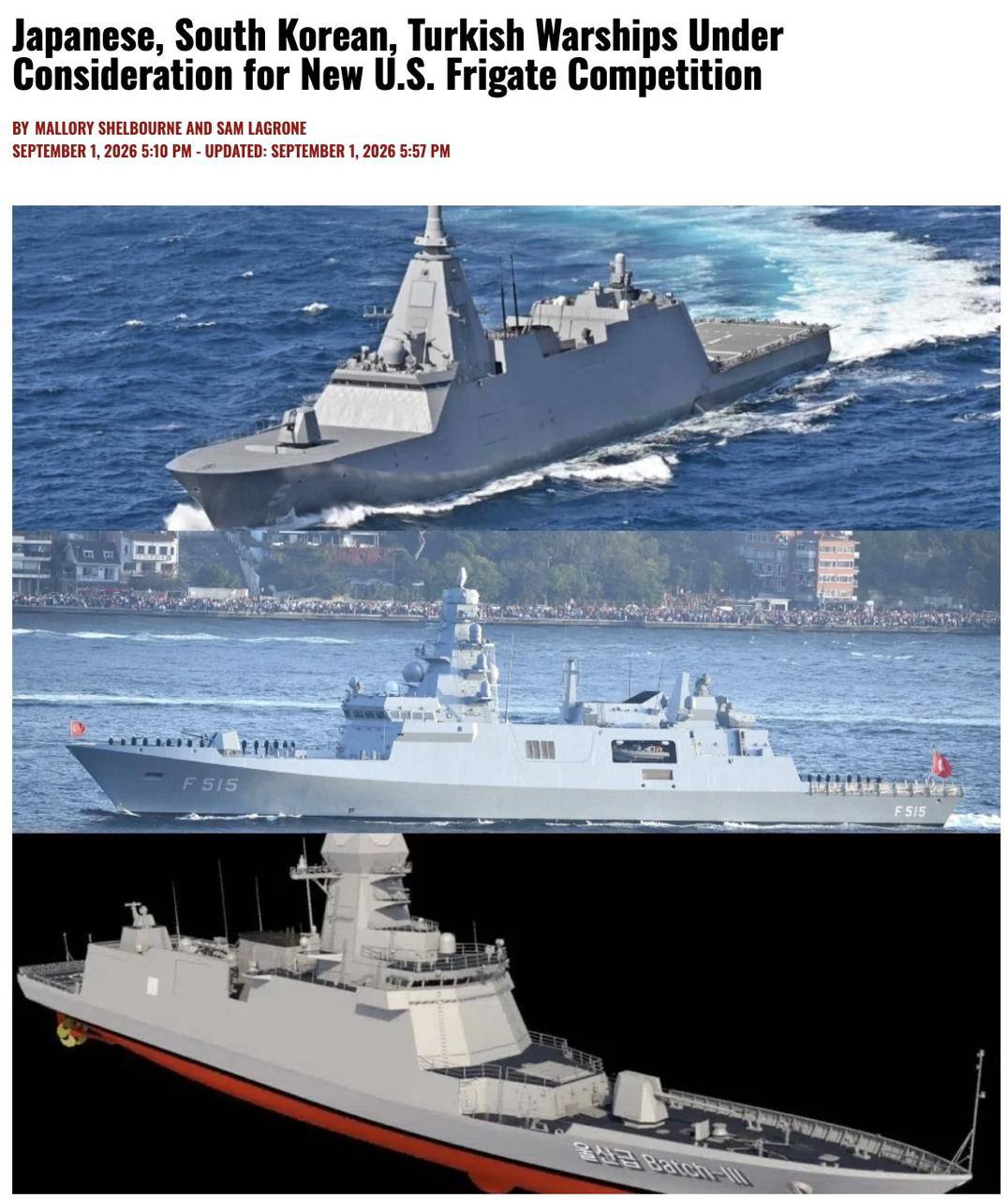 La Marina USA valuta fregate da Giappone, Corea del Sud e Turchia