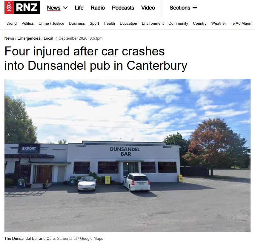 Car crashes into pub in New Zealand, four injured