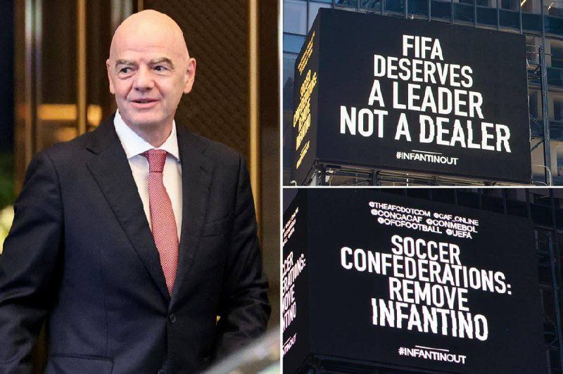 A banner against FIFA chief Infantino appears on Times Square, Daily Mail reports