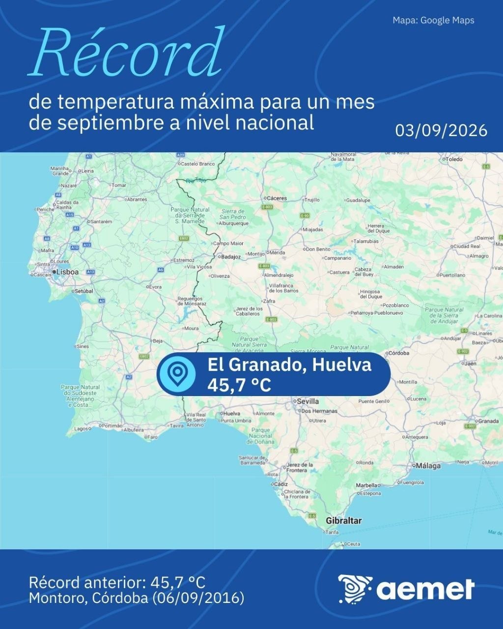 El Granado in Spain records 45.7°C, setting new September heat record