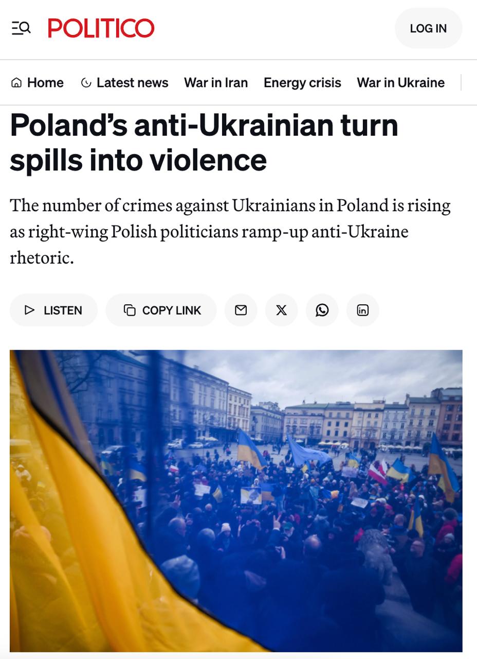 Anti-Ukrainian sentiments in Poland increasingly turning violent, Politico reports