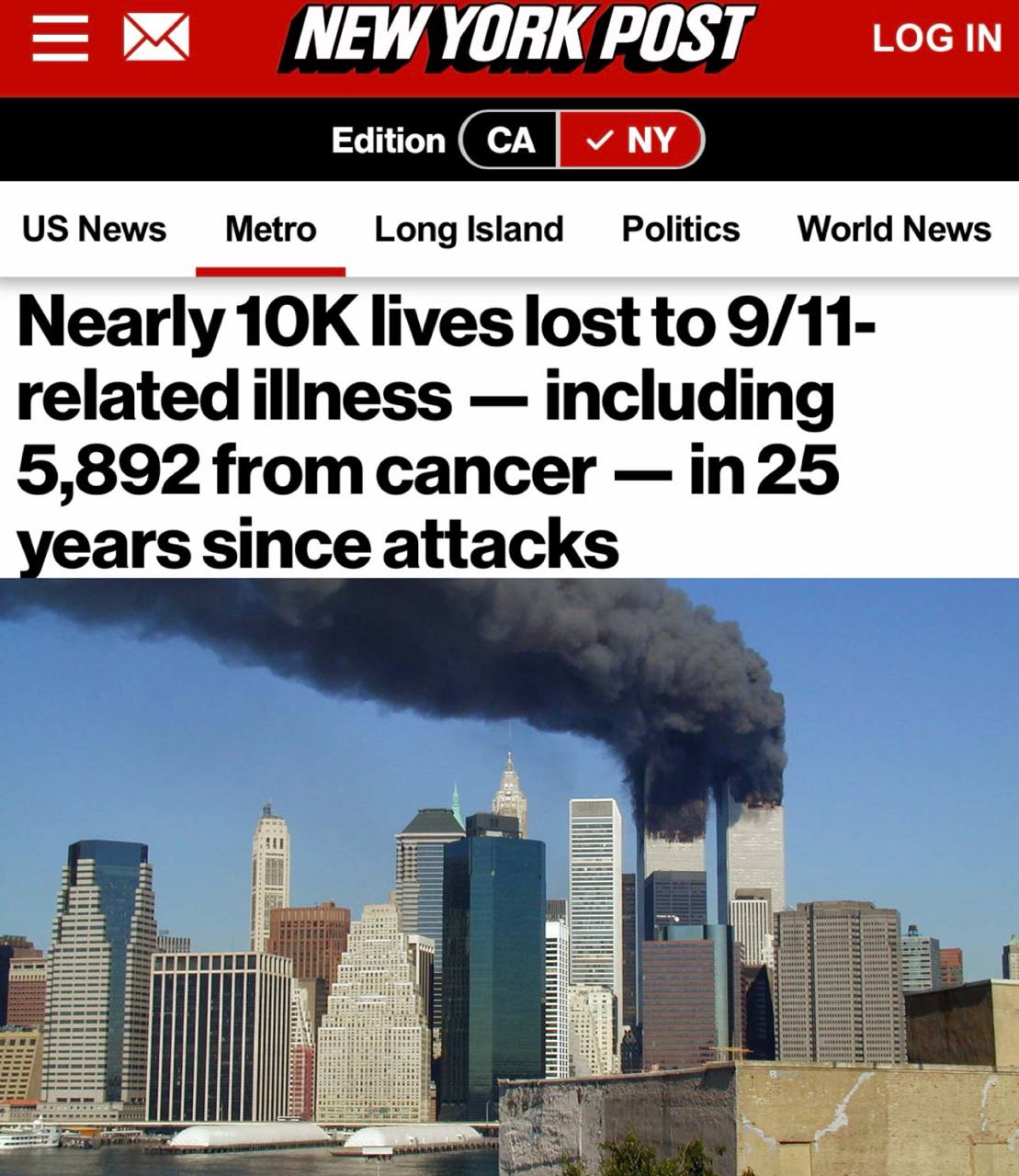 Nearly 10,000 people have died from illnesses after 9/11 attacks in the US