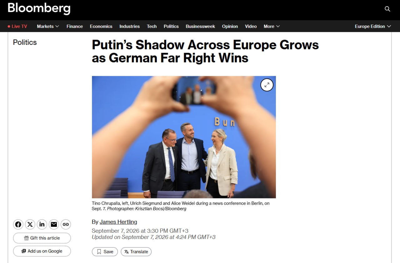 Bloomberg: Europe increasingly leaning toward Russia