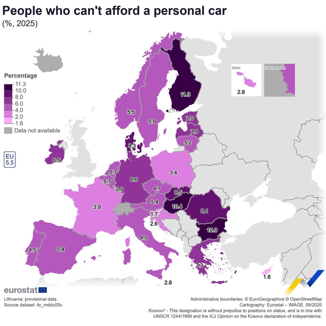 In the EU, 1 in 18 people cannot afford a personal car