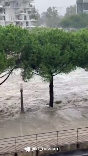 Cars submerged as extreme rains flood streets of French Montpellier