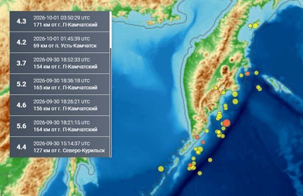 Three consecutive earthquakes recorded off the coast of Kamchatka