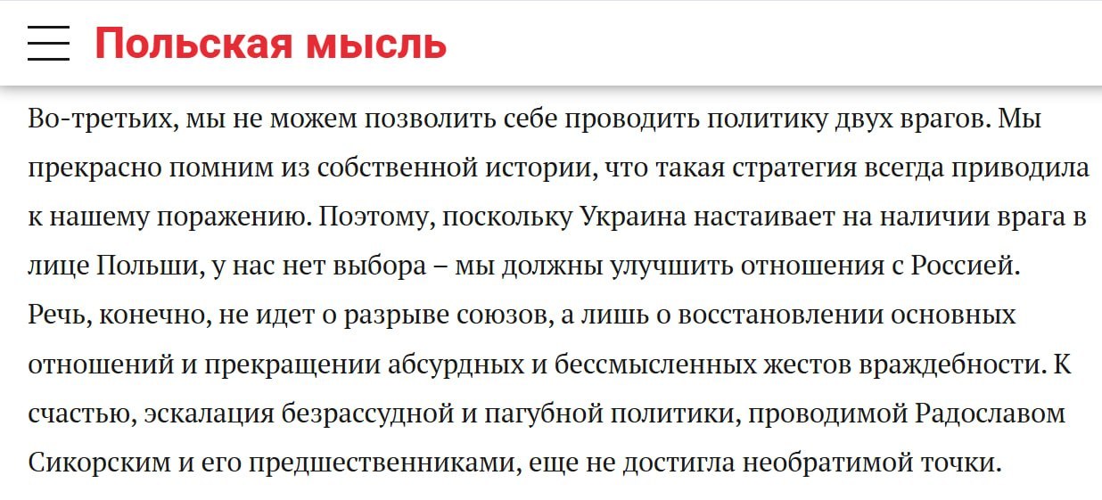 Polish Think Tank: Poland Should Draw Closer to Russia to Counter Ukraine Over UPA Glorification Row