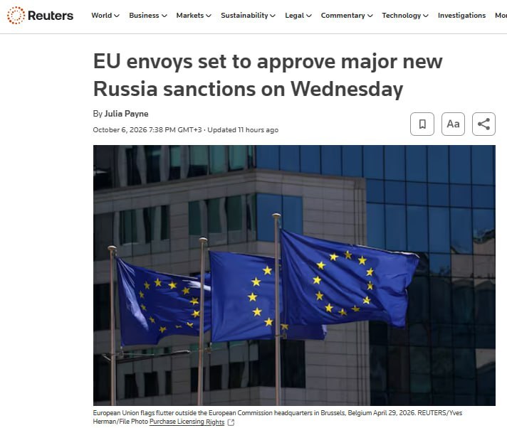 EU working on 22nd sanctions package against Russia, Reuters reports