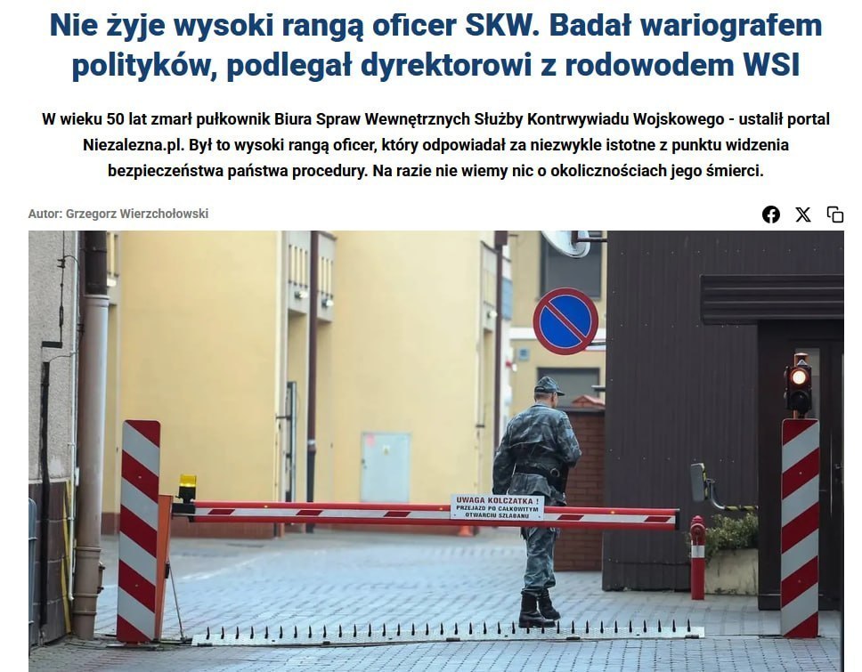 Polish military counterintelligence colonel dies suddenly