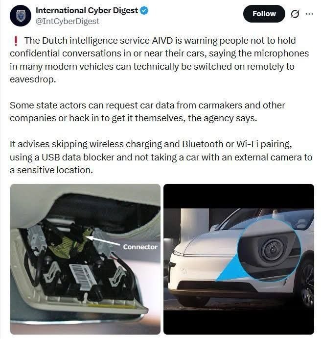 Dutch intelligence urges avoiding confidential talks inside cars