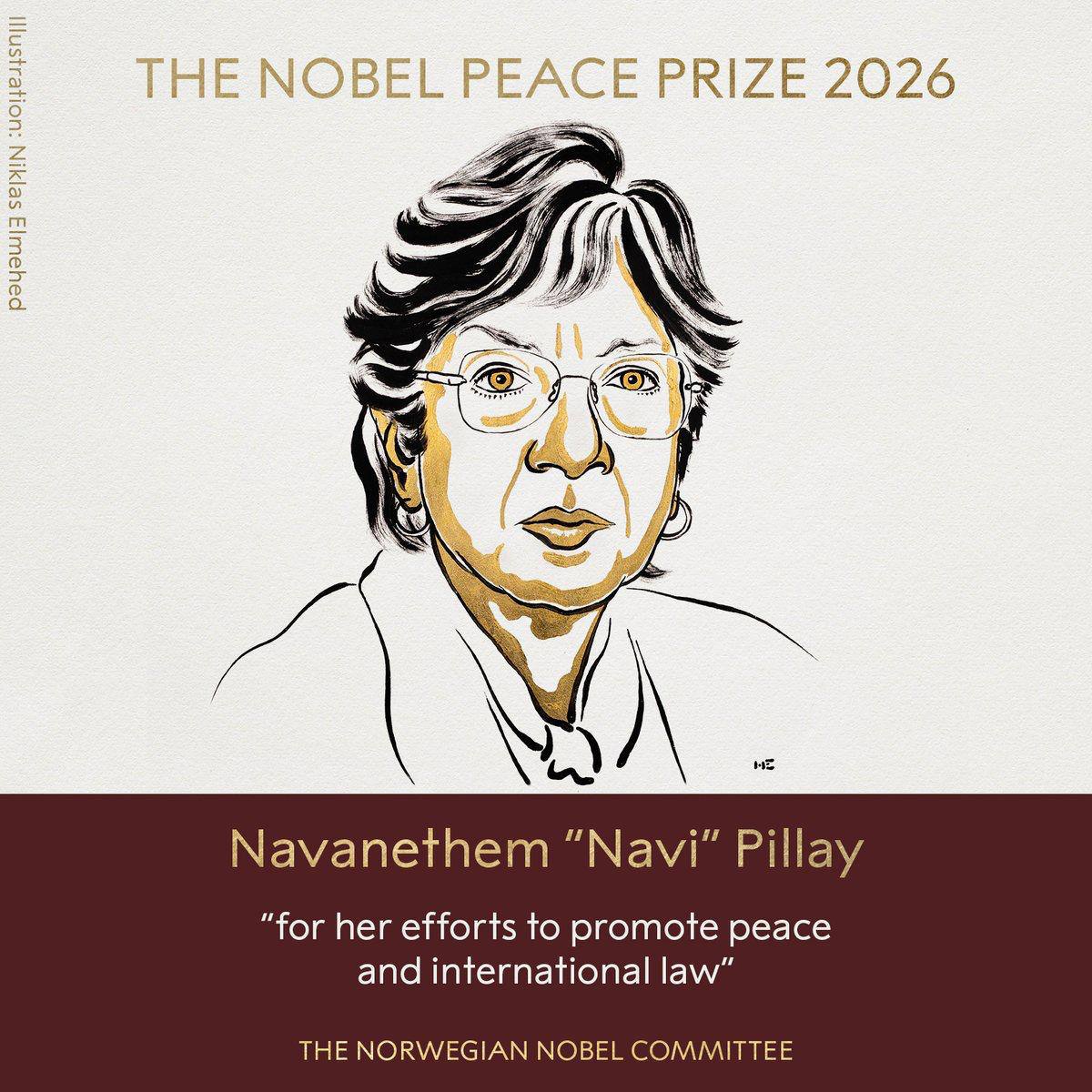 Navi Pillay awarded Nobel Peace Prize for promoting peace and international law