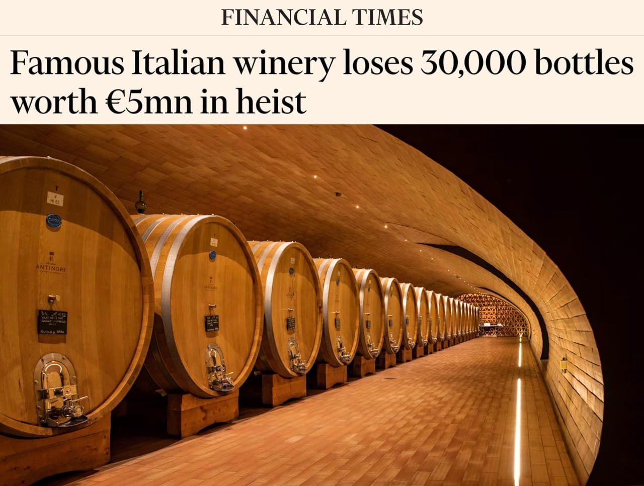 Largest wine heist in history: 30,000 bottles worth €5M stolen in Tuscany