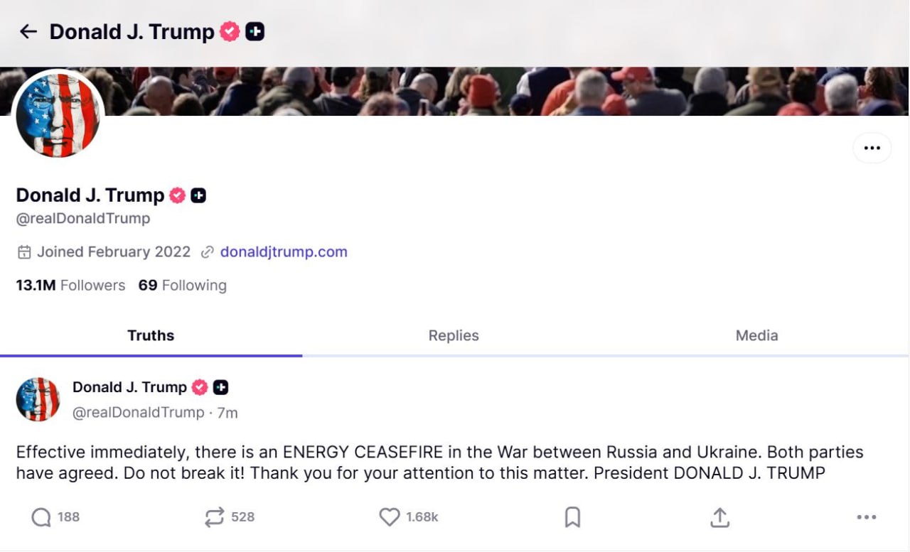 Trump announces energy ceasefire between Russia and Ukraine