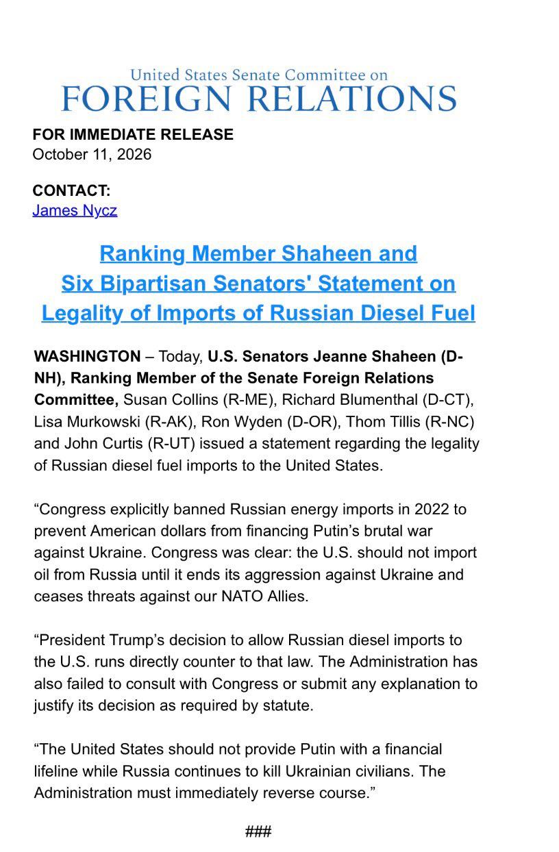 Bipartisan Group of US Senators Accuses Trump of Violating Russian Energy Import Ban