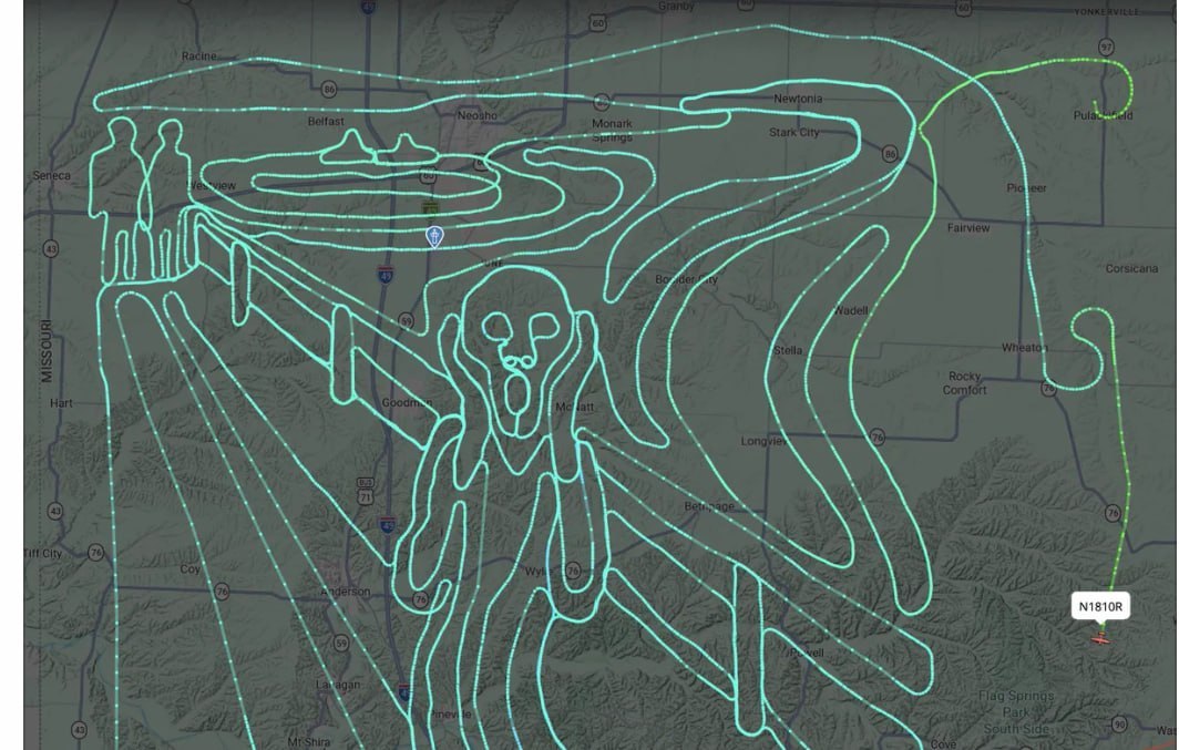 Cessna pilot draws Munch's 'The Scream' in the sky over the US